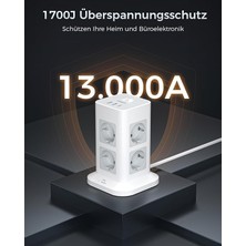 MSP Aşırı Gerilim Korumalı 5m Uzatma Kablosu Çoklu Priz Çıkışı, 3 Usb'li 8 Bölmeli Güç Şeridi, Çoklu Priz Kulesi 5m Uzatma Kablosu, Ev Için Dağıtım Çıkışı 3600W 16A