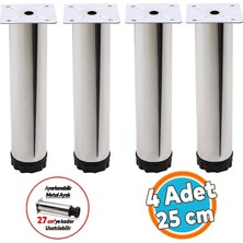 MSP Kanepe Baza Koltuk Metal Yükseltici Destek Ayağı Ayarlanabilir Krom Ayak 25 cm 4 Adet