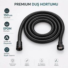 MSP Banyo Premium Siyah Duş Hortumu 150 Cm, Epdm Esnek ve Dayanıklı Duş Başlığı Hortumu, Siyah Banyo Duş Hortumu, Su Kaçağına Karşı Güvenli Bağlantılı Modern Tasarım