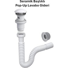 MSP Seramik Pop-Up Lavabo Gideri | Taşma Delikli Parlak Beyaz | Üniversal Sızdırmaz Somunlu