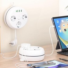 MSP Korumalı 3'lü Anahtarlı Grup Priz, 2500W, 1.5 Metre Makaralı Kablolu 3x USB - 1x Type-C Girişli, Üçlü Usb'li Priz, Çocuk Korumalı, Kısa Devre Korumalı