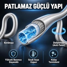 MSP Duş Hortumu 150 Cm, Gri Pvc, Dolanmaz ve Kırılmaz, Metal Somunlu, Evrensel 1/2" Bağlantı