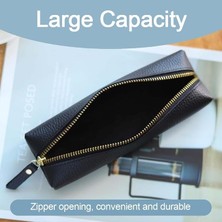 MSP Deri Kalem Kutusu Tutucu, Vintage Liçi Desenli Fermuarlı Kırtasiye Çantası, Taşınabilir Sığır Derisi Kalem Kılıfı, Siyah Kılıfı, Siyah Deri Kalemlik, Stylus Dokunmatik Kalem ve Tükenmez