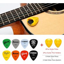 MSP Pena Tutucu Sarı, 2 Adet Ukulele Pena Şarjörü ve 8 Adet Karışık Ince Çalma Penası Seti, (Penalar Rastgele Renk ve Model Gönderilir)