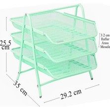 MSP Rafı Metal 3 Lü Yeşil 1 Paket Masaüstü A4 Dosya Düzenleyici Kağıt Tepsisi Metal Çelik Fileli Üç Katlı Hareketli