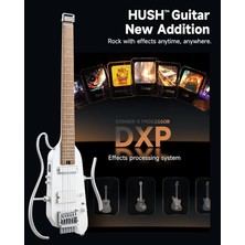 MSP Hush x Pro Elektro Gitar Kiti - Düzinelerce Önceden Ayarlanmış Kombinasyona Sahip Akıllı Seyahat Gitarı, 7 Ton Sim Seçeneği, Metalik Beyaz