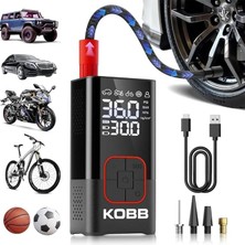 KB412 Şarjlı Dijital Lastik Şişirme Pompası, 150 Psı, Powerbank, LED Lamba, Li-Ion, 1800MAH, 13X6.5X5 cm