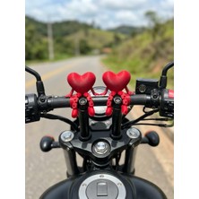 Seyuse 2'li Set Kalp Figürlü Motosiklet Gidon Süsü - Hareketli Bacaklı Dekoratif Motor Aksesuarı - 2 Adet Kırmızı Figür Hediyelik Ürün