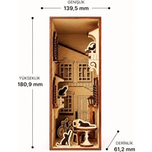 Diorama Ahşap Maket, 54 Parça Dıy Minyatür Fransız Sokağı ve Kedi Temalı Book Nook, Peri LED Dahil, Mdf 3D Puzzle, Dekorasyon Seti, 13,95 x 6,12 x 18,09 cm