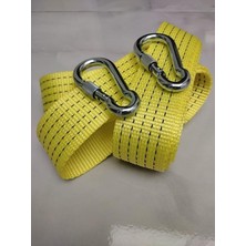 Halatı 3 Ton 3 M (Çekme Halatı) Kumaş 10 mm Vidalı Metal Çengelli Karabinalı, Turuncu Kumaş Çeki Halatı, 5 cm Genişlik 2mm, Yüksek Dayanıklı, Çelik Uçlu Araba Çekme, Oto Çeki