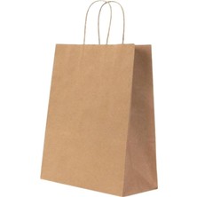 Burgu Saplı Kraft Kağıt Çanta 18X24X8CM 50 Adet