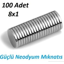Magnet 100 Adet - Yuvarlak Neodyum Mıknatıs, 8x1 Mm, Güçlü Magnet, (Çap: 8 Mm, Kalınlık: 1 Mm)