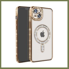 Candar Ticaret iPhone 14 Uyumlu Kılıf Joke Simli Magneticsafe Kılıf - Gold Srh