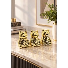 Yenilig 3 Adet Geometrik Yüzeyli Oturan Ayı Biblo – Seramik Dekoratif Obje, Büyük Boy Parlak Gold Kaplama, Ev Ofis Dekoru, Decorative Figurine