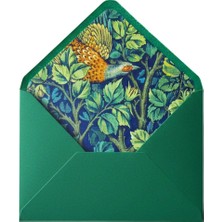 Bazen Defter Astarlı Zarf Kalın Kağıt 13x 18 cm Özel Tasarım Kuş ve Çiçek Desenli Yeşil Zarf- 2 Adet Dolma Kalem Uyumlu Mektup Kağıdı Hediyeli!