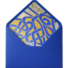 Bazen Defter Astarlı Zarf Kalın Kağıt 13x 18 cm Özel Tasarım Hat Desenli Mavi Zarf- 2 Adet Dolma Kalem Uyumlu Mektup Kağıdı Hediyeli!
