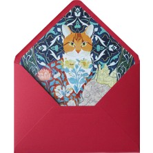 Bazen Defter Astarlı Zarf Kalın Kağıt 13x 18 cm Özel Tasarım Kedi Desenli Kırmızı Zarf- 2 Adet Dolma Kalem Uyumlu Mektup Kağıdı Hediyeli!