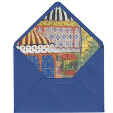 Bazen Defter Astarlı Zarf Kalın Kağıt 13x 18 cm Özel Tasarım Saray Bahçesi Desenli Mavi Zarf- 2 Adet Dolma Kalem Uyumlu Mektup Kağıdı Hediyeli!