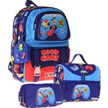 Str Store Kids Good Game(Lacivert - Kırmızı Renk) Erkek Çocuk Üçlü Ilkokul Okul Çantası Seti/takımı - SETKK-L5389A
