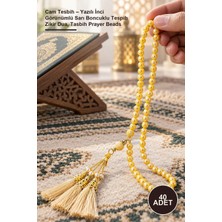 Yenilig 40 Adet Cam Tesbih – Yazılı Inci Görünümlü Sarı Boncuklu Tespih Zikir Dua, Tasbih Prayer Beads