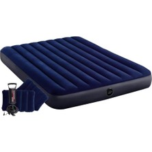 Rafta Intex Fiber Tech Çift Kişilik Şişme Yatak Seti - Kadife Tasarım Kamp Yatağı - 2x Yastık, 1x Şişirme Pompası -152 x 203 x 25 Cm, 272 kg Kapasite, Lacivert
