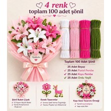 hyc heryerçiçeklenir Şönil Çiçek Yapım Seti 100 Adet (Beyaz,pastel Pembe,k.pembe,ordu Yeşili)