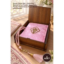 Yenilig 5 Adet Kuran-I Kerim Seti – Çanta Boy Mushaf ve Inci Tesbih, Ahşap Kutu, Pembe, Pocket Quran Prayer Beads