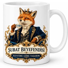 Defne Store Şubat Doğum Ayı Beyefendisi Tasarımlı Porselen Kupa - Model 1061 Dfnbez