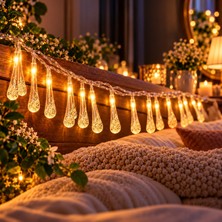 CoverZone 3 Metre Kristal Damla LED Işık Zinciri USB Girişli Şeffaf Kablolu Sıcak Sarı Gün Işığı Yılbaşı Noel Çam Ağacı Süsleme Yatak Odası Salon Pencere Masa Üstü Dekoratif Aydınlatma, N26037