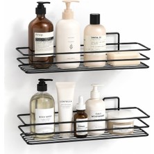 TeknoKapsül Sogud Şampuanlık 2’li Set - Yapışkanlı Banyo Rafı - Delme Gerektirmeyen Siyah Metal Duş Rafı - 30 x 12 x 4 cm Duvar Tipi Banyo Düzenleyici - Şampuan Duş Jeli Sabunluk Organizer