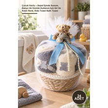 Yenilig 24 Adet Çocuk Havlu – Sepet Içinde Sunum, Banyo ve Günlük Kullanım Için Gri ve Krem Renk, Kids Towel Bath Towel