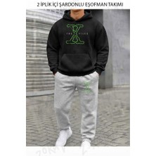 Zoka Wear Old Logo Dizi The x Files Baskılı Üst Siyah Alt Gri Kapşonlu Takım
