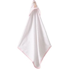 aklow akyoleticaret Giraffe Garden Kapüşonlu Bebek Havlusu – Zürafa Nakışlı,soft Cotton, 75X80 Cm, 0–12 Ay (Beyaz Zemin Pembe Biye)