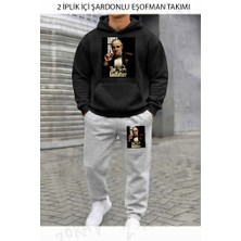 Zoka Wear Marlon Film Baba The Godfather Baskılı Üst Siyah Alt Gri Kapşonlu Takım