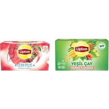 aklow akyoleticaret Lipton Slim Plus Kiraz Saplı Bardak Süzen Poşet Bitki Çayı 20'li Paket, 40 G ve Lipton Mango ve Ananaslı Tropikal Bardak Poşet Yeşil Çay 20'li Paket