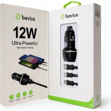 Bezos 3’ü 1 Arada Kablo + Başlık Siyah 12W Araç Şarj Cihazı BVS-AU512 BZELDR05