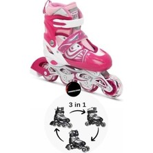 aklow akyoleticaret Işıklı Çocuk Pateni, Silikon Ayarlanabilir Teker, Metal Gövde, Unisex, Pembe, 38-41 Beden