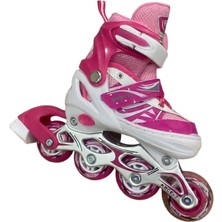 aklow akyoleticaret Işıklı Çocuk Pateni, Ayarlanabilir, Frenli, Silikon Tekerli, Metal Gövdeli, Pembe, 38-41 Beden