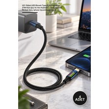Yenilig 4 Adet U21 Dijital LED Ekranlı Type-C To Lightning 27W Hızlı Şarj ve Veri Kablosu – Örgü Tasarım, Pd Hızlı Şarj, Iphone Uyumluluğu, Siyah