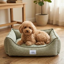 Üstüner Vanilla Dokuma Kumaş Kedi &amp; Köpek Yatağı – Çıkarılabilir Iç Minderli, Kaydırmaz Tabanlı, Boncuk Elyaf Dolgulu (Açık Yeşil, Medium)