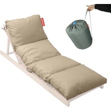aklow akyoleticaret Pofuduk Şezlong Minderi 180X60X12 cm Çantalı Şezlong Yatağı Su Itici Uv Dayanımlı (Bej)