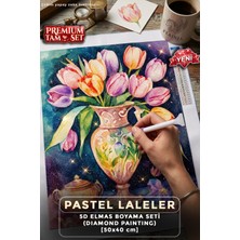 Ferinja Pastel Laleler - 5d Elmas Boyama Seti Hobi Kiti - Diamond Painting - Mozaik Goblen Boncuk Taşlı Puzzle Pano Tablo 50X40 cm