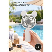 Yenilig 3 Adet Şarjlı El Vantilatörü – Ayıcık Kulaklı Mini Fan 2 Kademeli Işıklı Taşınabilir Beyaz Handheld Fan