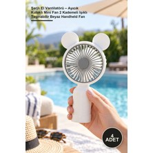 Yenilig 4 Adet Şarjlı El Vantilatörü – Ayıcık Kulaklı Mini Fan 2 Kademeli Işıklı Taşınabilir Beyaz Handheld Fan