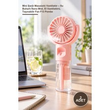 Yenilig 2 Adet Mini Şarjlı Masaüstü Vantilatör – Su Buharlı Nano Mist, El Vantilatörü, Taşınabilir Fan F13 Pembe
