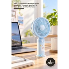 Yenilig 2 Adet Şarjlı El Vantilatörü – Masaüstü Stantlı 3 Kademeli Taşınabilir Mini Fan F56 Mavi, El Fanı Desk Fan Portable