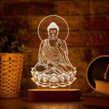 StepCo Buddha Tasarımlı LED Lamba - 22 x 14 cm - Ahşap Kaideli Dekoratif Gece Lambası