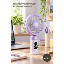 Yenilig 4 Adet Şarjlı El Vantilatörü – Masaüstü Stantlı 3 Kademeli Taşınabilir Mini Fan F56 Mor Portable Fan Handheld Fan