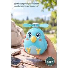 Yenilig 2 Adet Şarjlı Mini El Vantilatörü F-31 – Çift Pervane USB Taşınabilir Fan Kuş Tasarımlı Mavi Ergonomik Sessiz Portable Handheld Fan