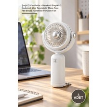 Yenilig 3 Adet Şarjlı El Vantilatör – Hareketli Başlıklı 3 Kademeli Mini Taşınabilir Masa Fanı F60 Beyaz Handheld Portable Fan